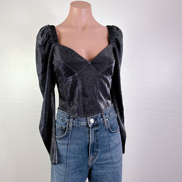Gianni Bini Andie Metallic Top Blouse Whimsigoth Fairycore Fairy sz Black 6 NWT - Picture 11 of 11
